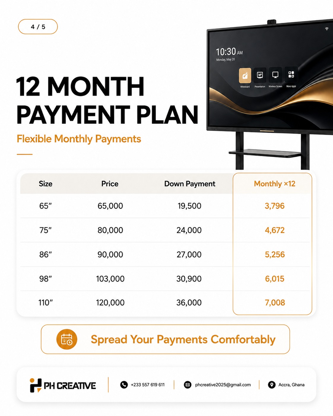 PH Creative 12 month smart board payment plan flyer