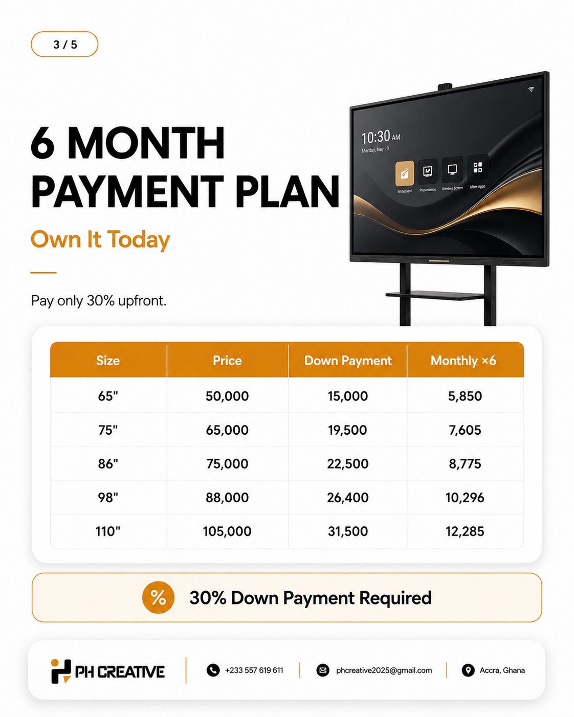 PH Creative 6 month smart board payment plan flyer